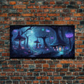 Magical Mushroom Fantasy Forest Wall Art, Framed Canvas Print, Game Room Art, Fantasy Decor