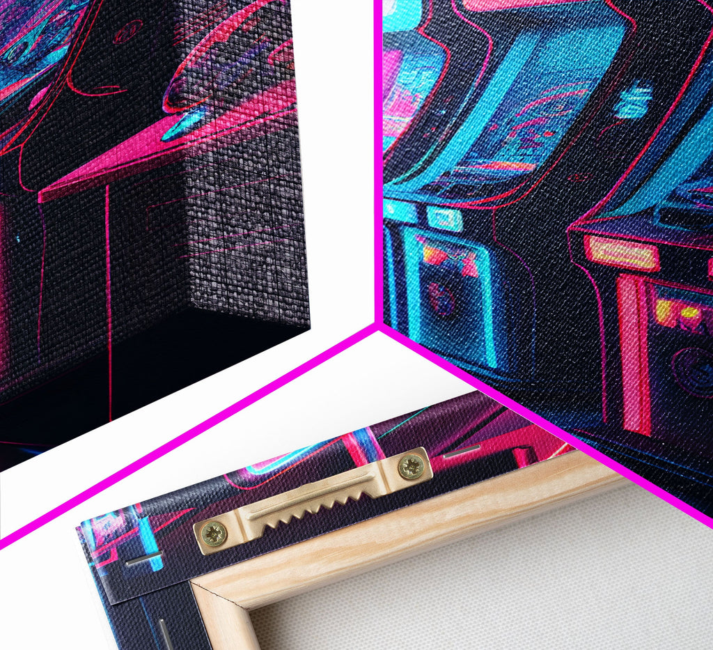 Game Room Decor, Framed Canvas Print, Synthwave Arcade, Boys Room, Gamer Gift, Gaming Wall Art, Video Game Posters, Teen Room